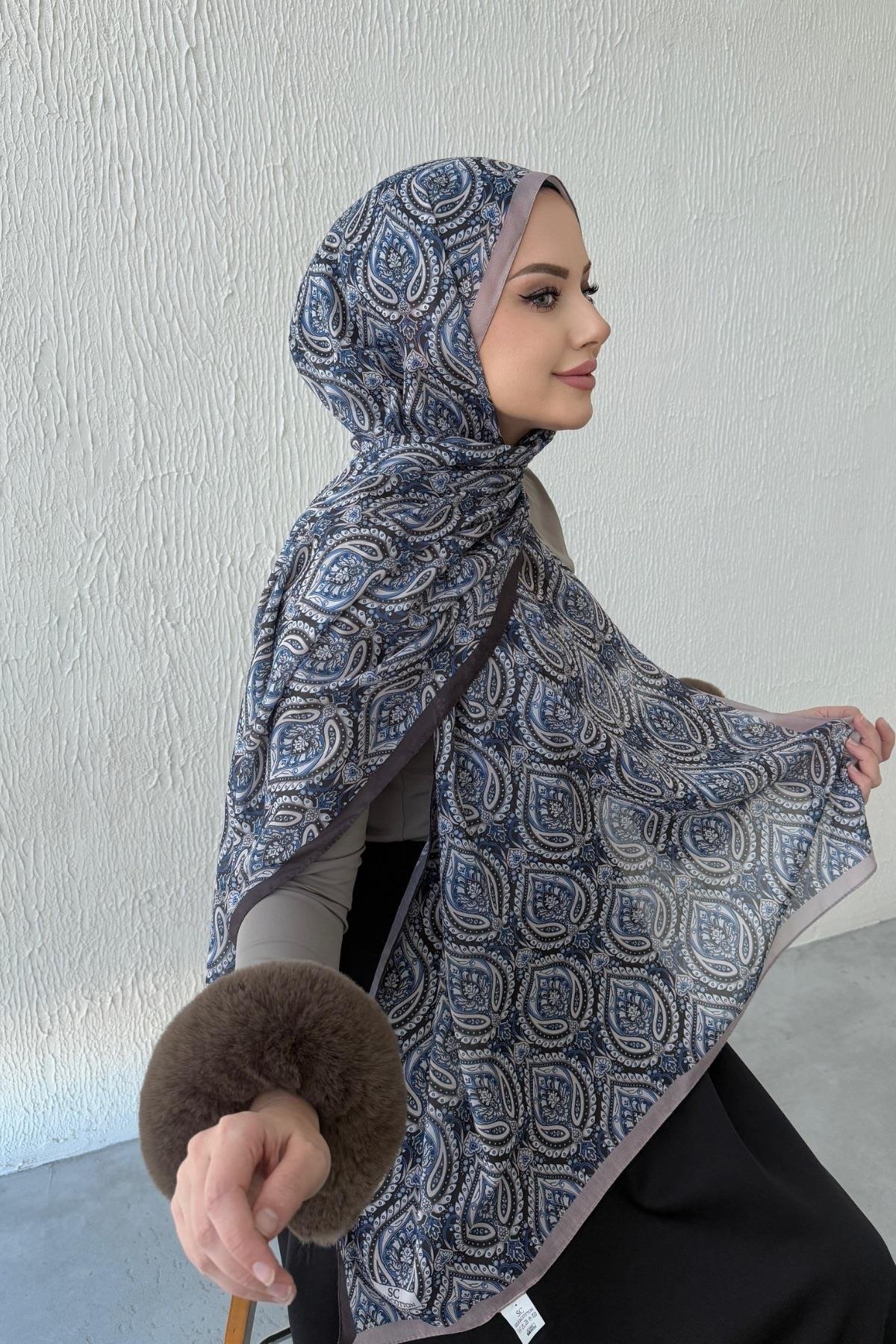 İndigo Bohem Modal İpek Şal