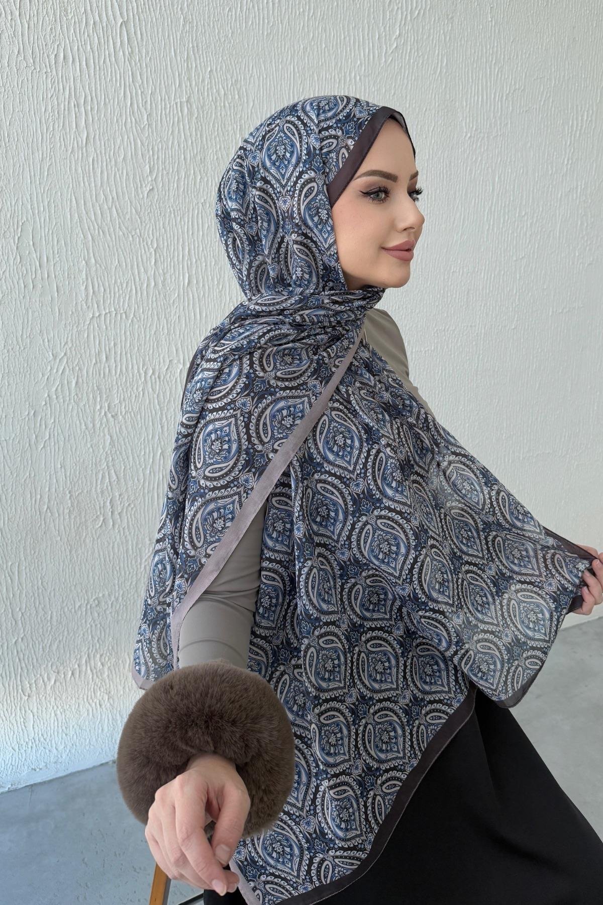 İndigo Bohem Modal İpek Şal