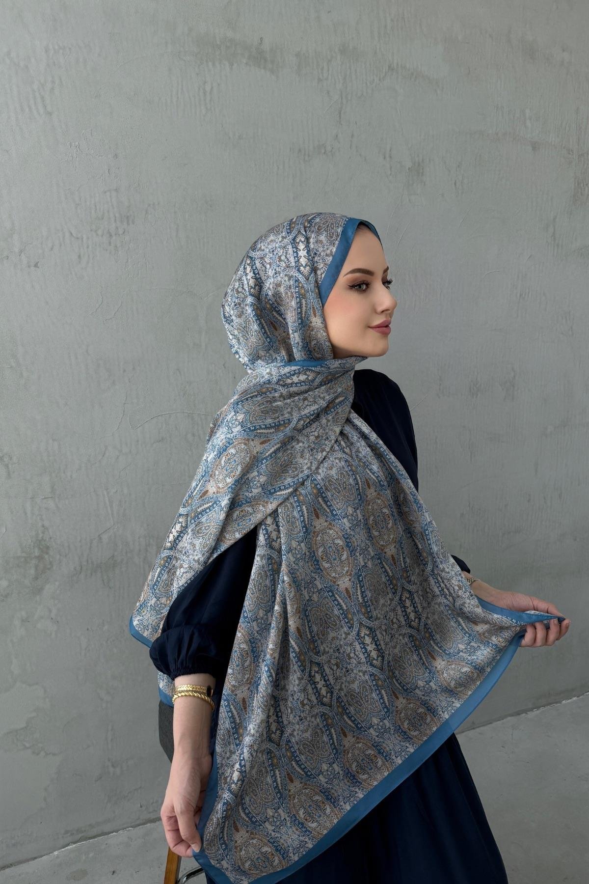 İndigo Buse Otantik Hint İpeği Şal 