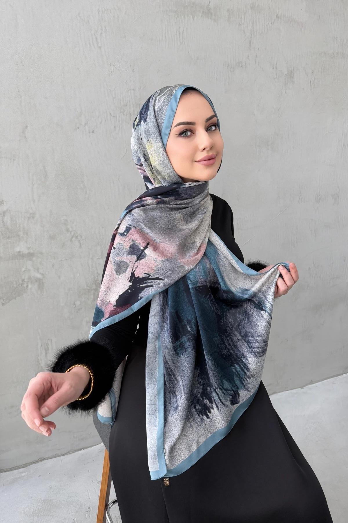 İndigo Feriha Kumlu İpek Şal 