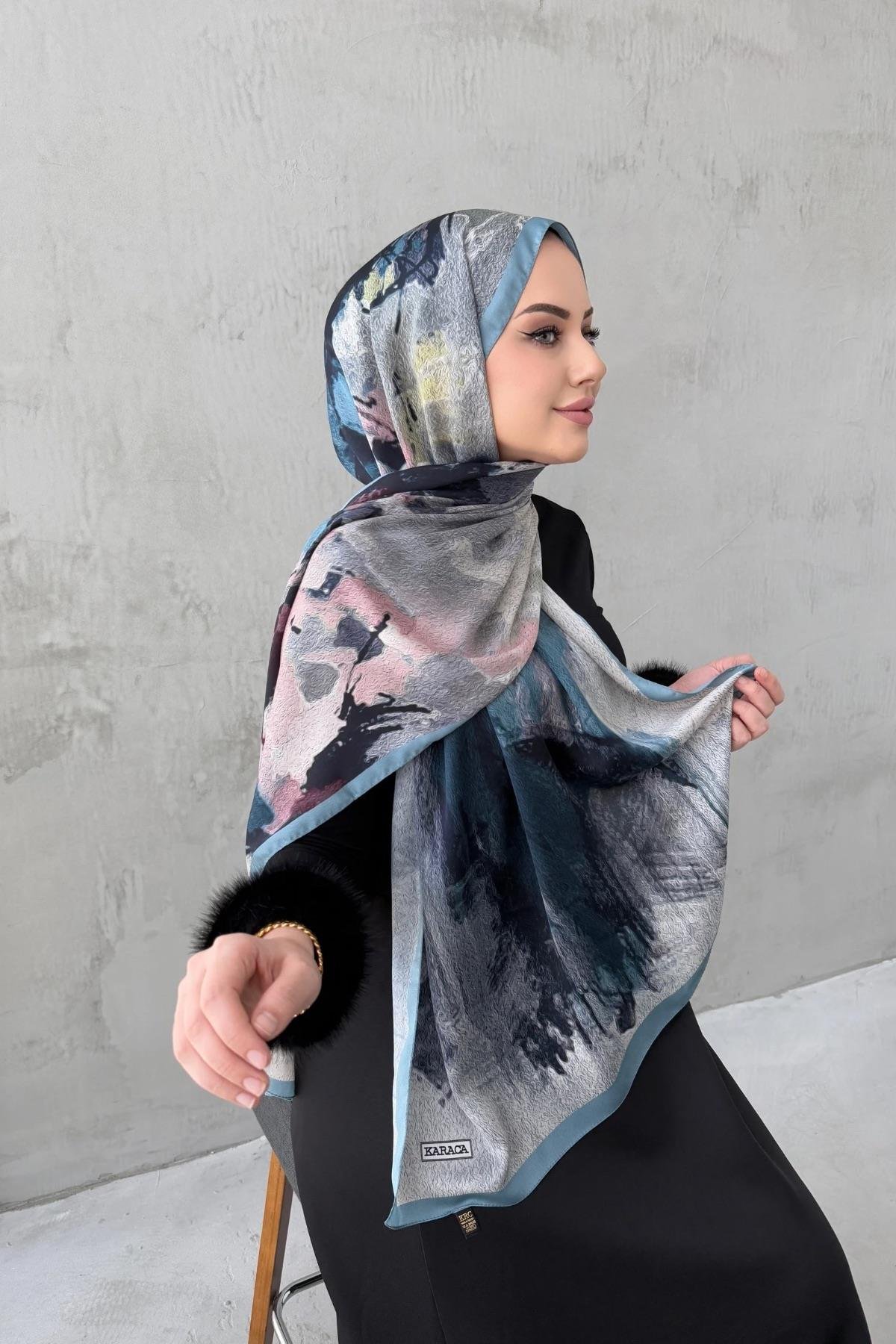İndigo Feriha Kumlu İpek Şal 