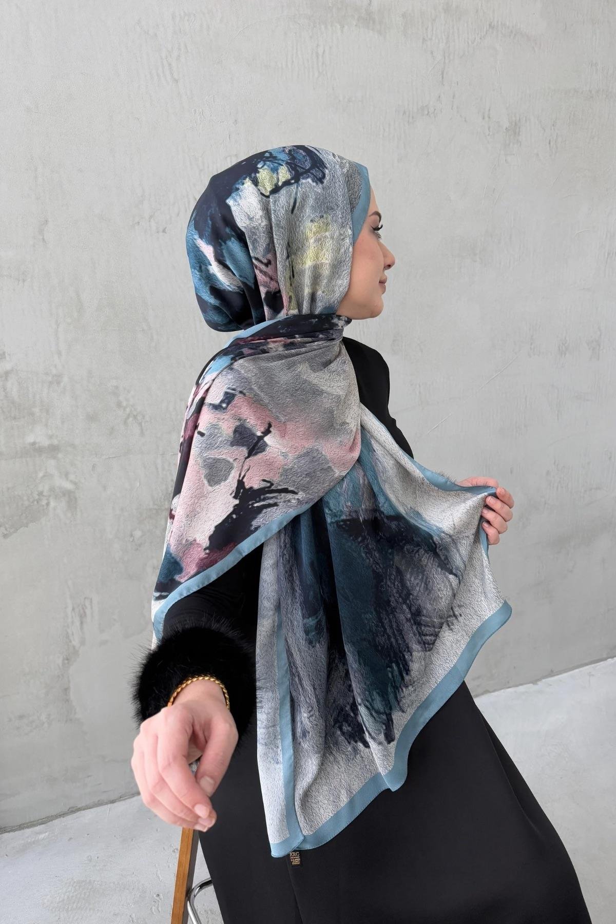 İndigo Feriha Kumlu İpek Şal 