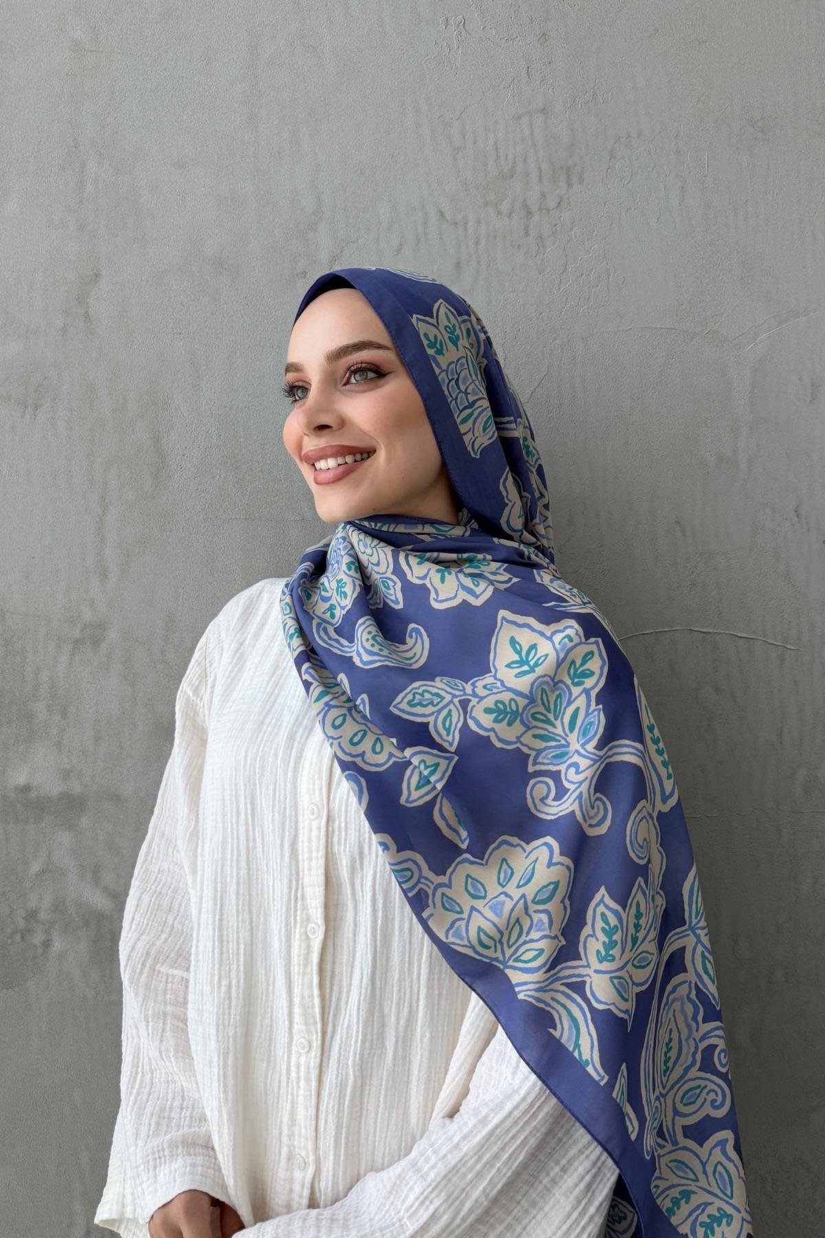 İndigo Gardenia Modal İpek Şal