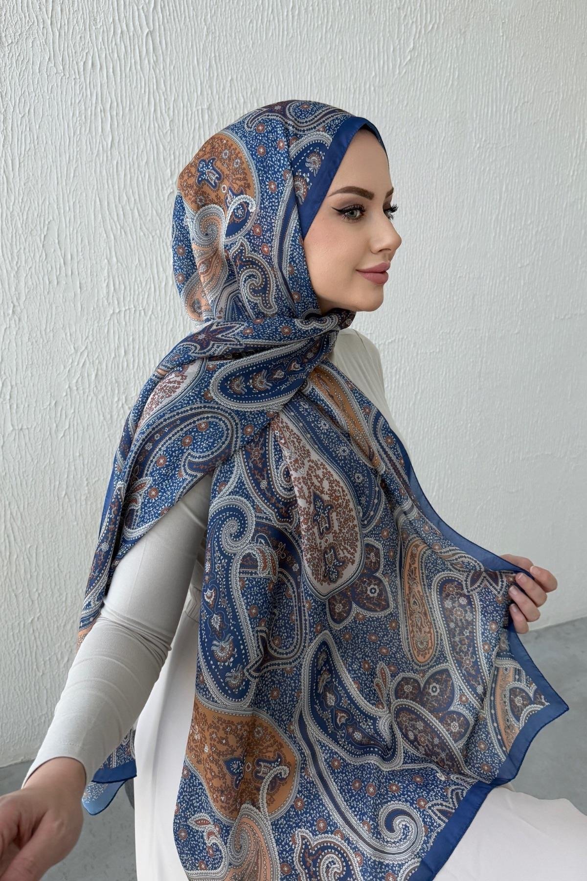 İndigo Hercai Otantik Hint İpeği Şal