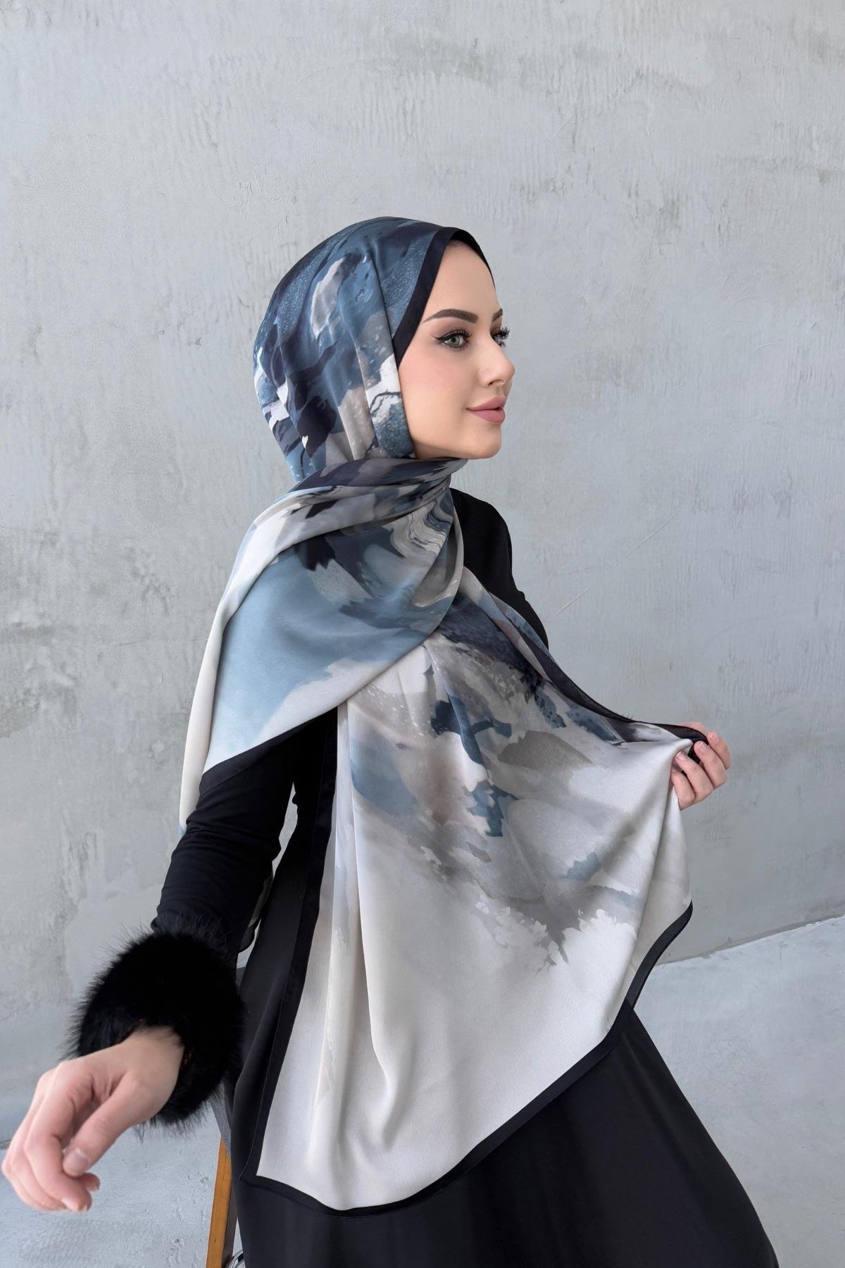 İndigo Katre Kumlu İpek Şal 