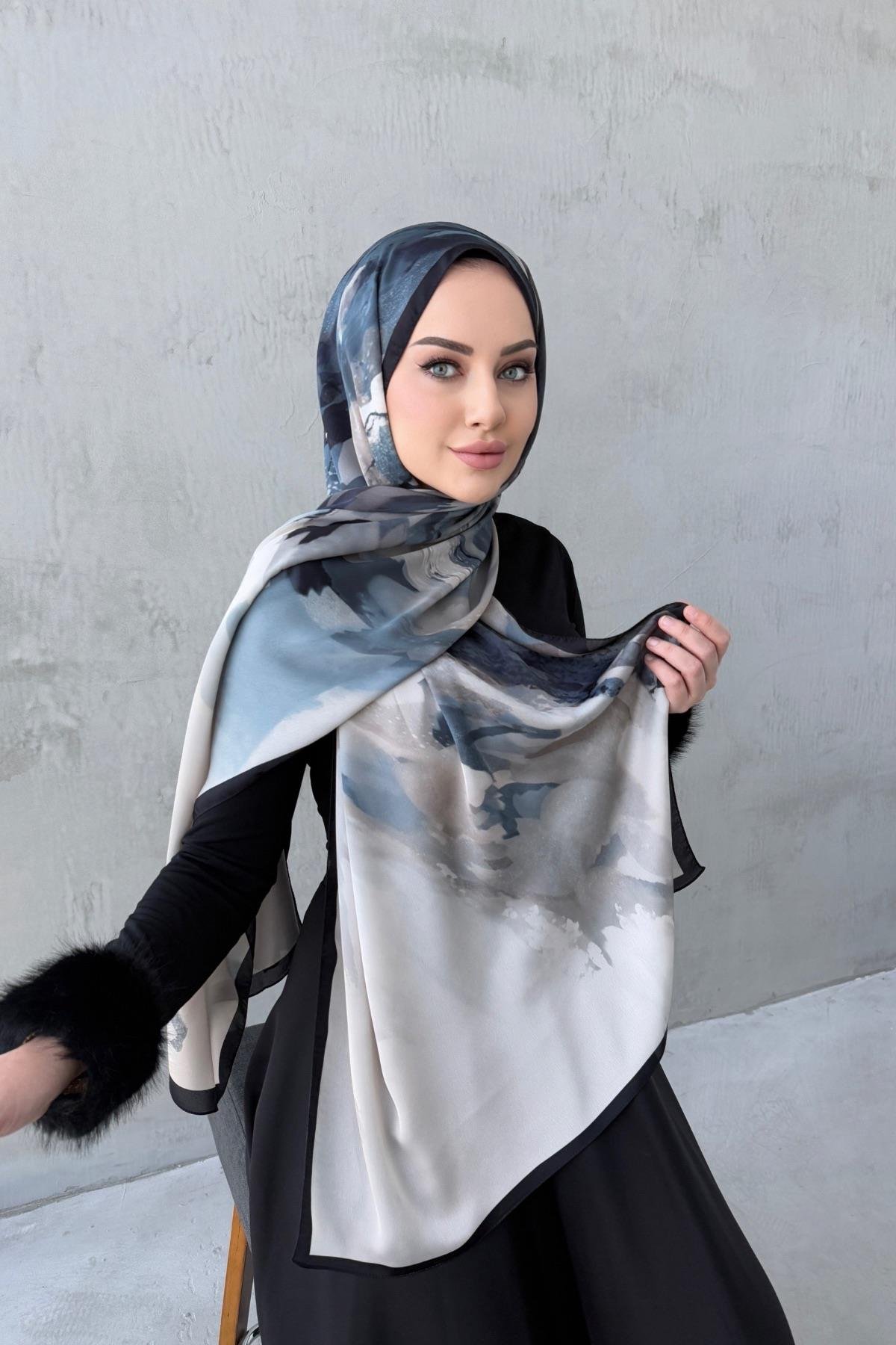 İndigo Katre Kumlu İpek Şal 