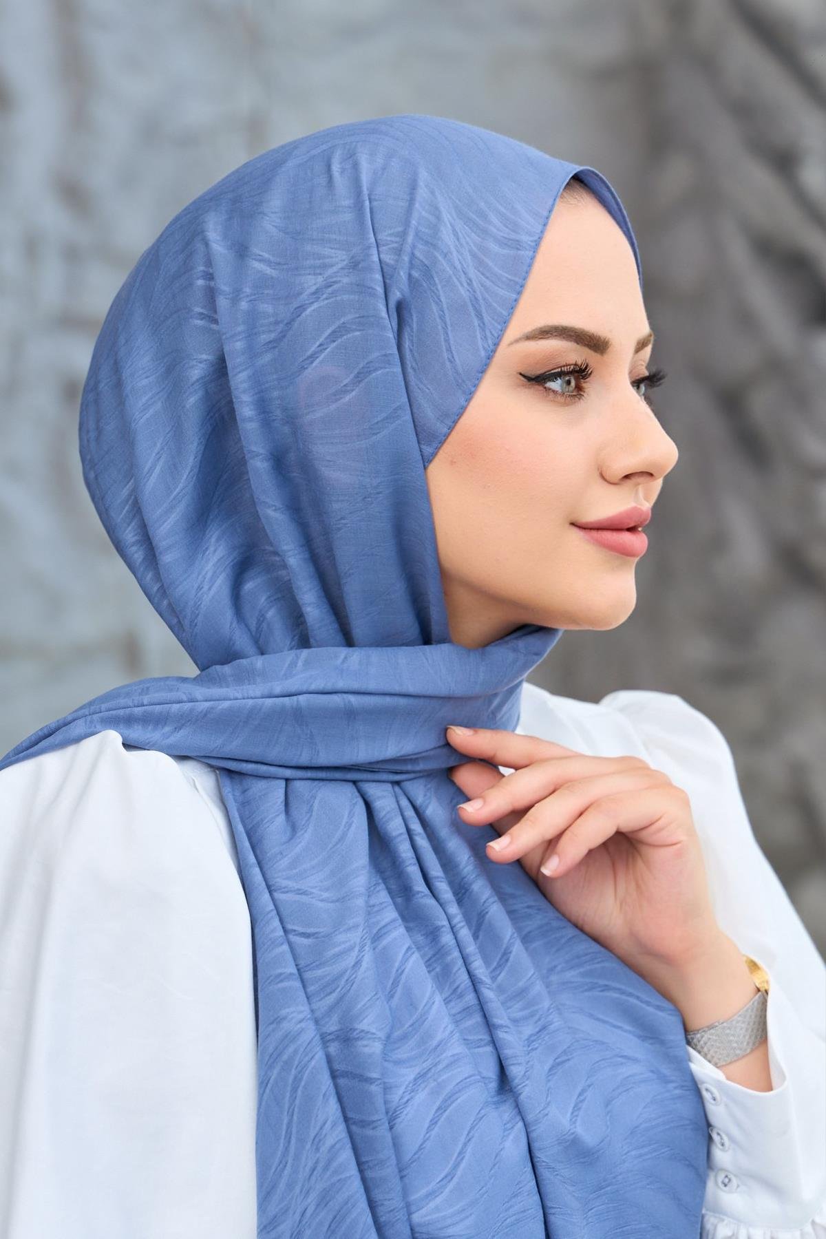 İndigo Kendinden Desenli Fresh Şal