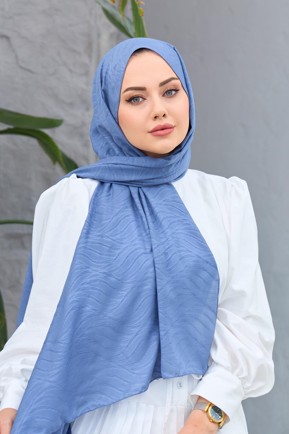 İndigo Kendinden Desenli Fresh Şal