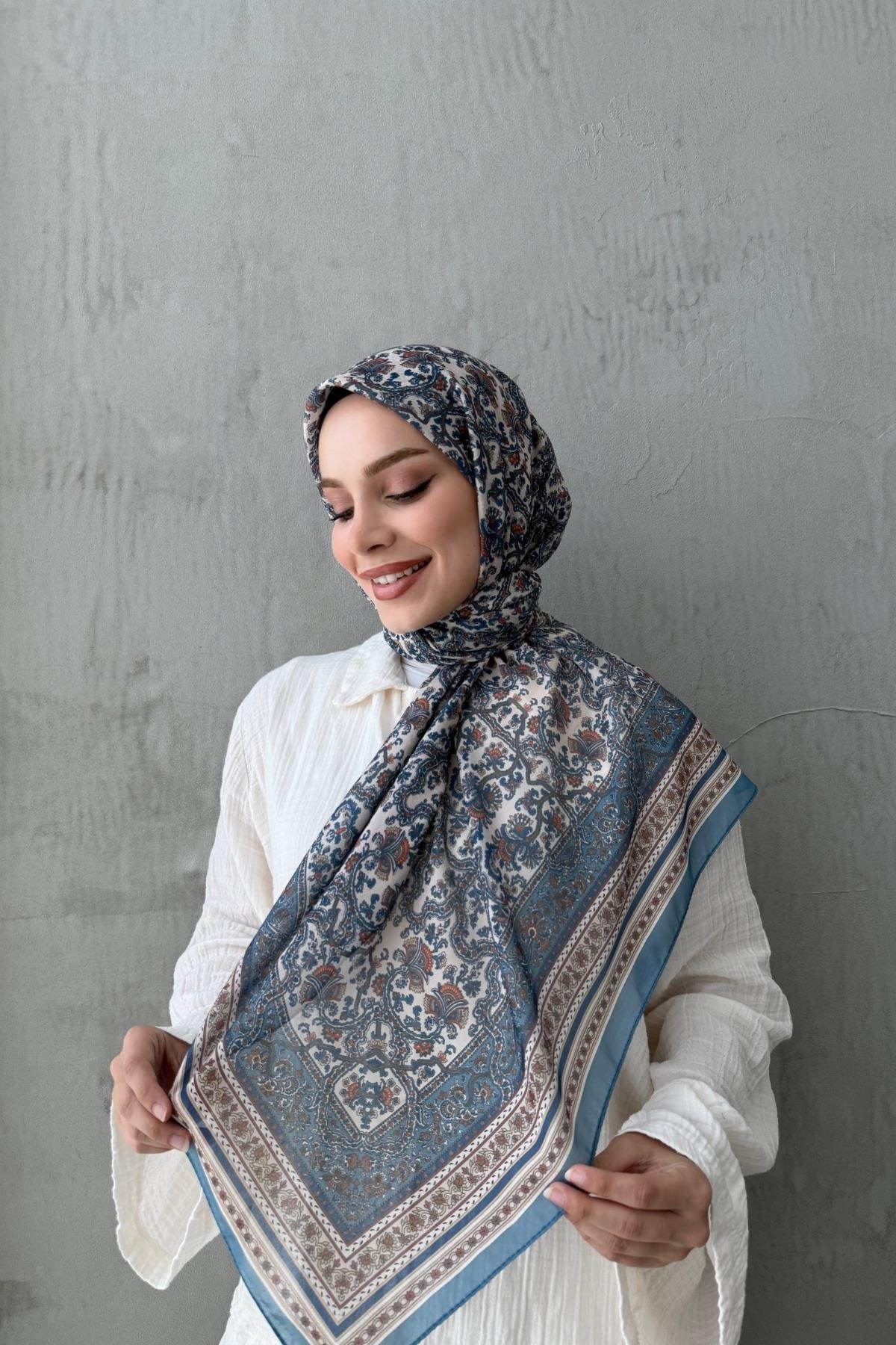 İndigo Mahi Bohem Modal İpek Şaleşarp