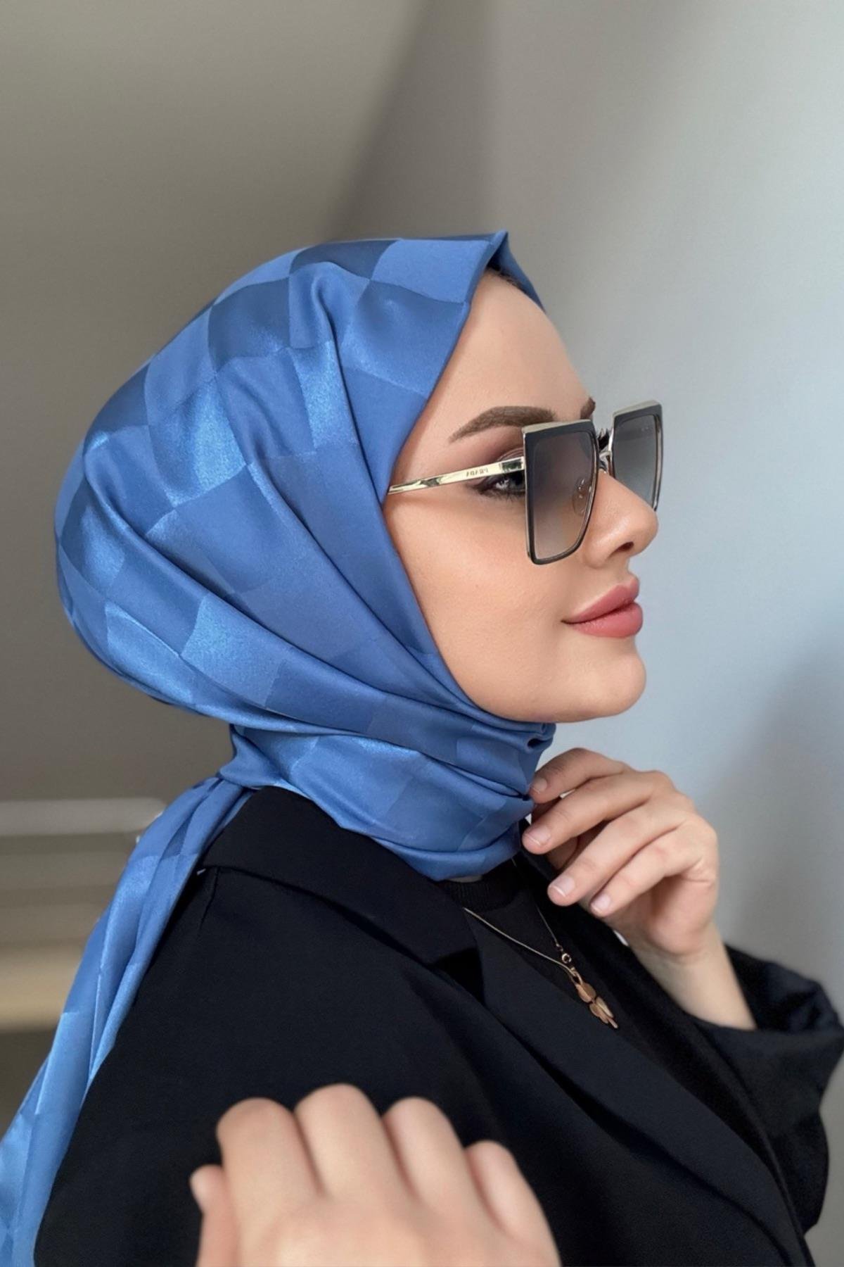 Jakar Dama Şal Mavi