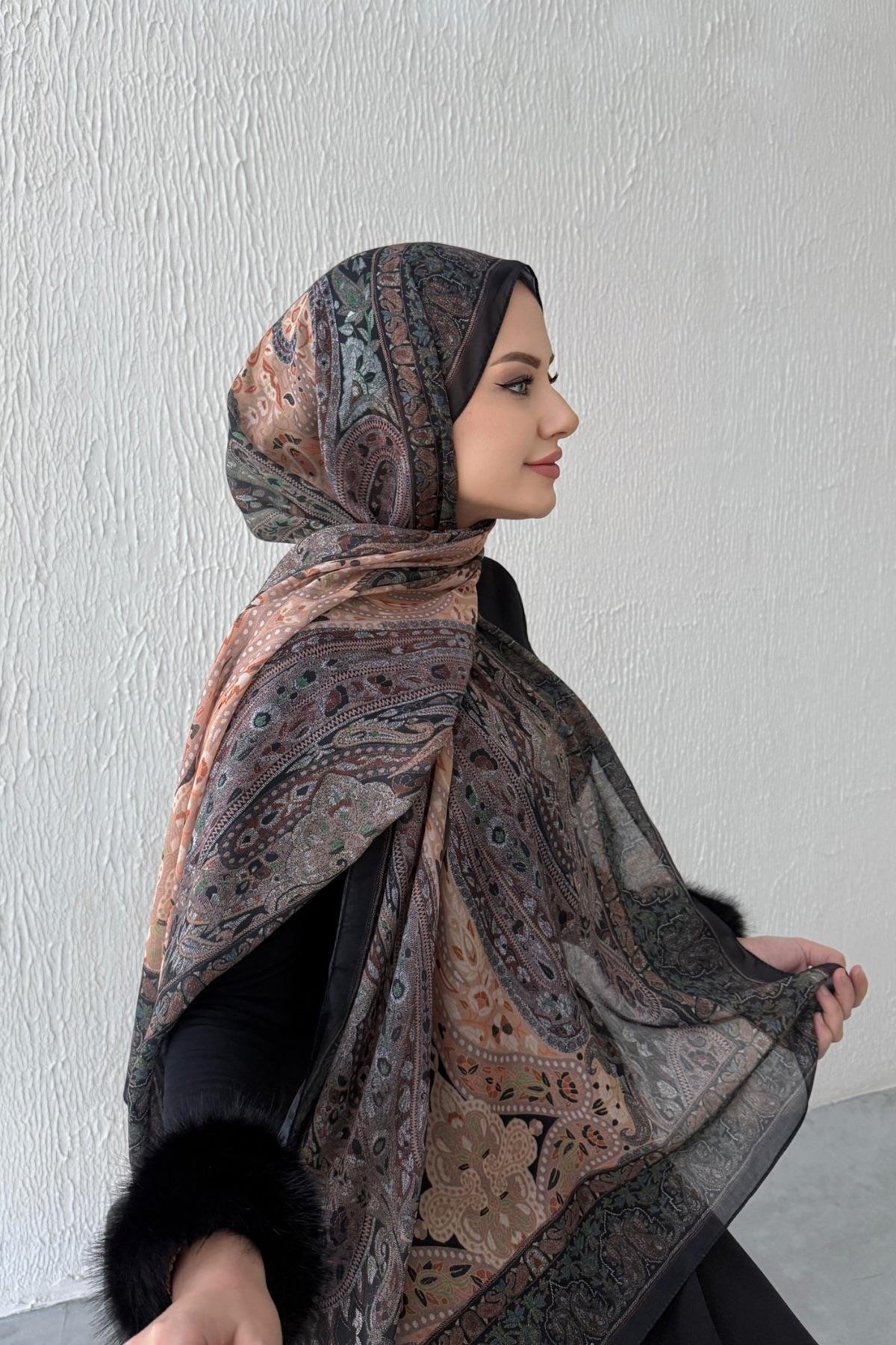 Kahve & Tarçın Bohem Modal İpek Şal  