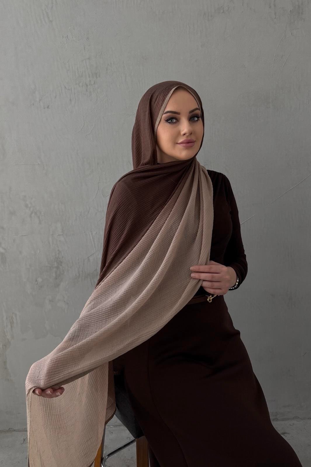 Brown Gradient Imported Muslin Shawl