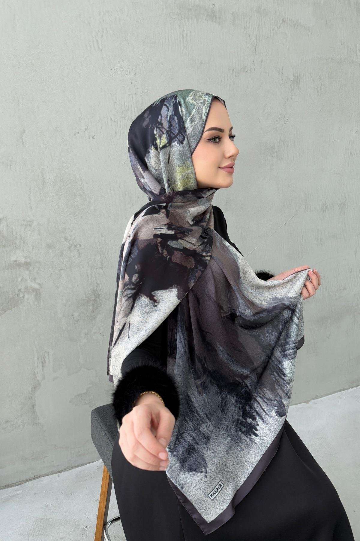 Kahverengi Feriha Kumlu İpek Şal 