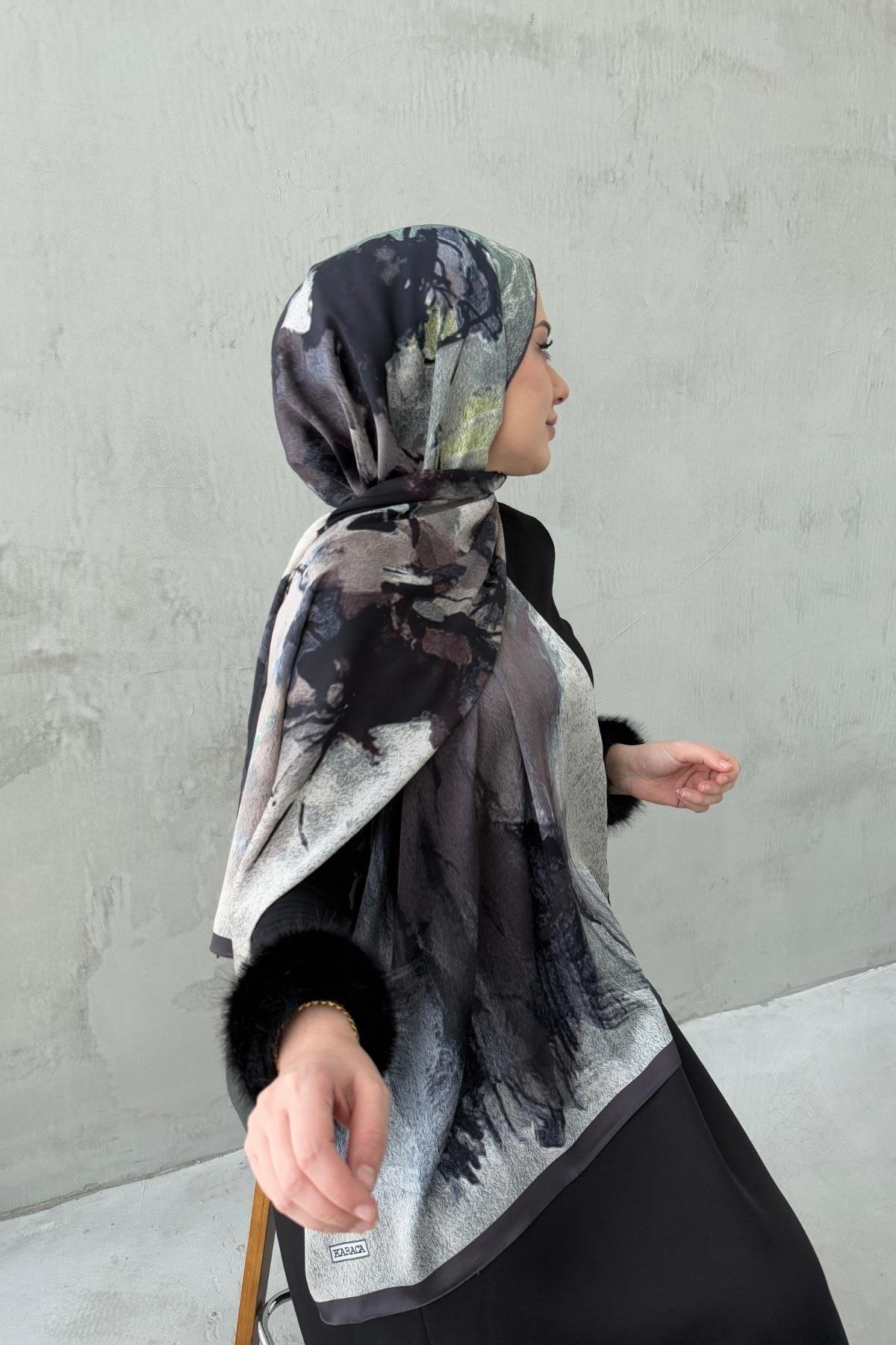 Kahverengi Feriha Kumlu İpek Şal 