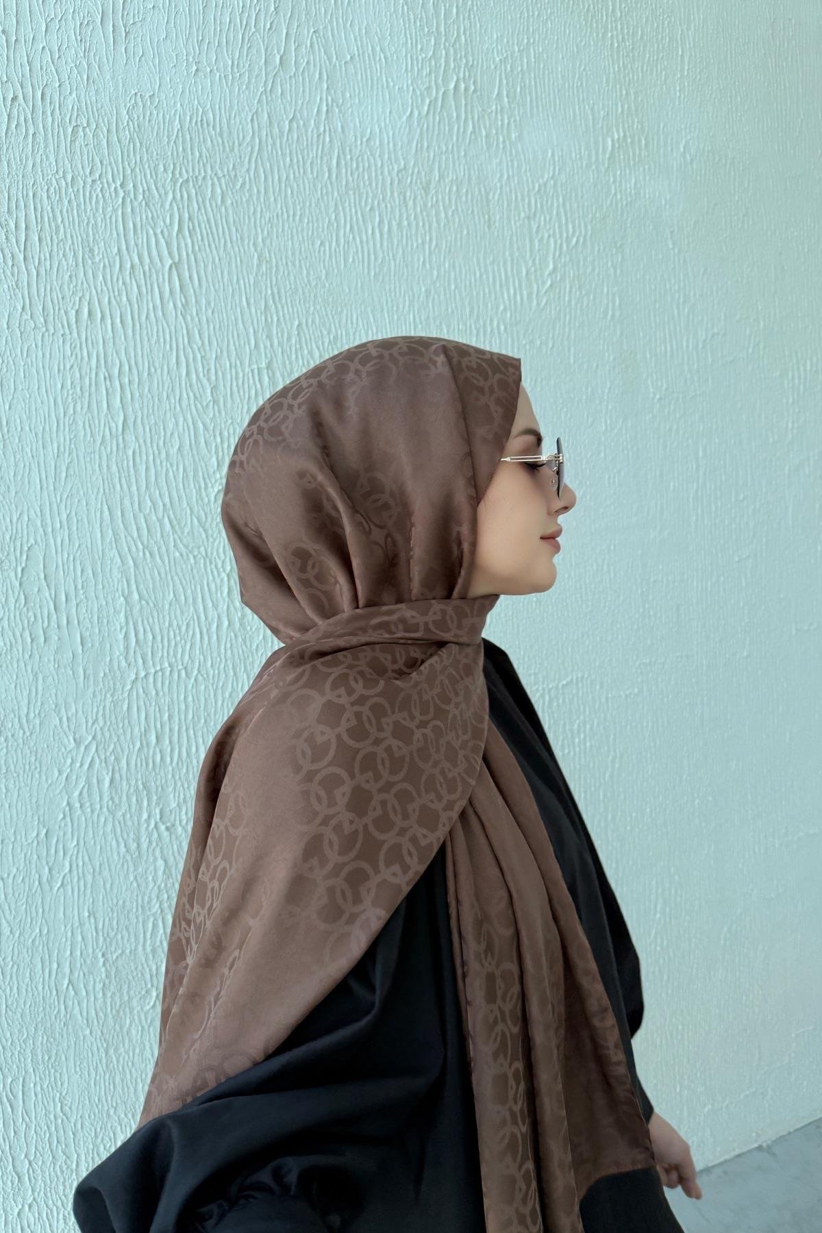 Kahverengi Geometrik Jakar Şal