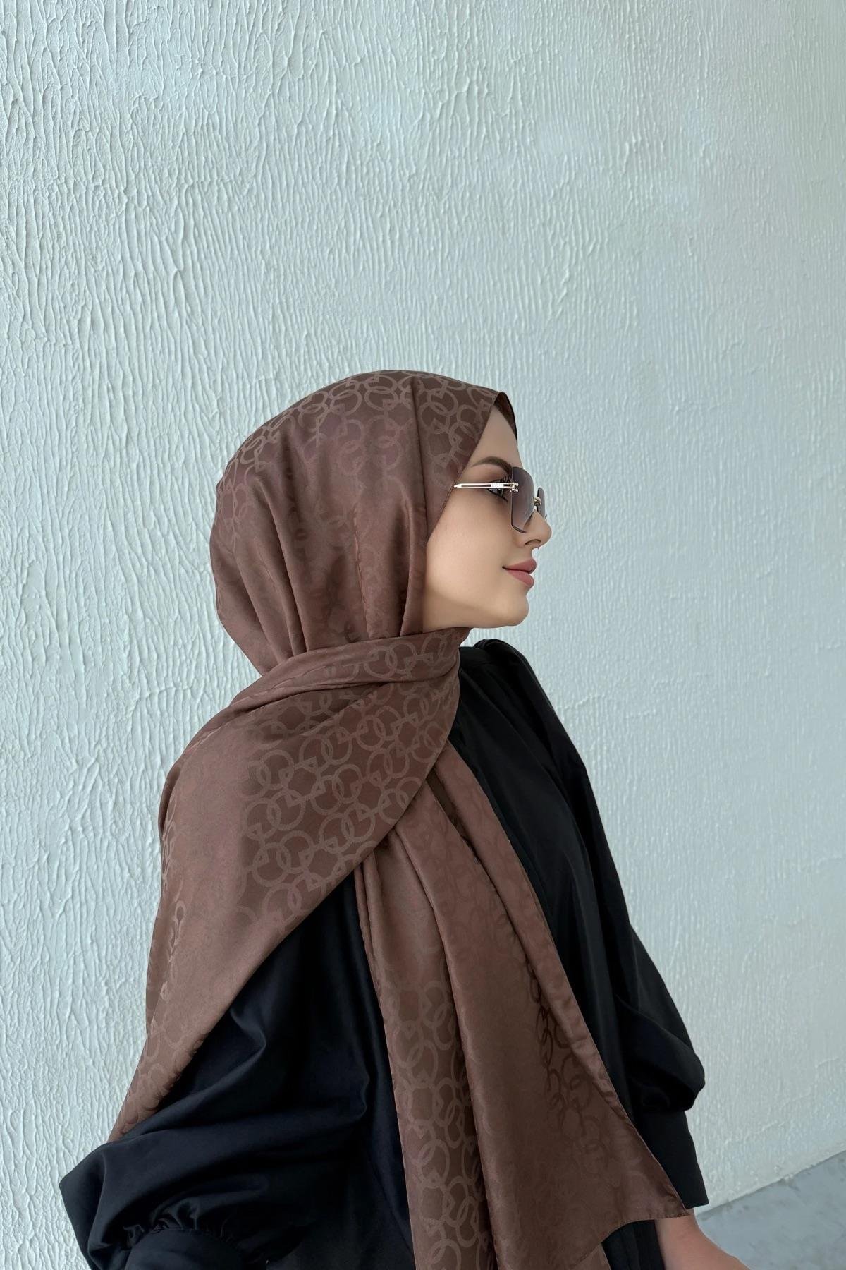 Kahverengi Geometrik Jakar Şal
