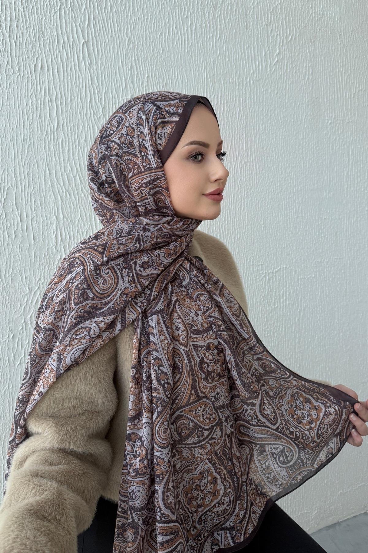 Kahverengi Harmoni Modal İpek Şal 