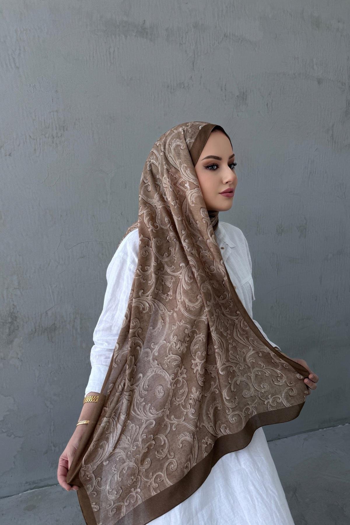 Kahverengi İtalyan Varak Koza %100 Pamuk Şal