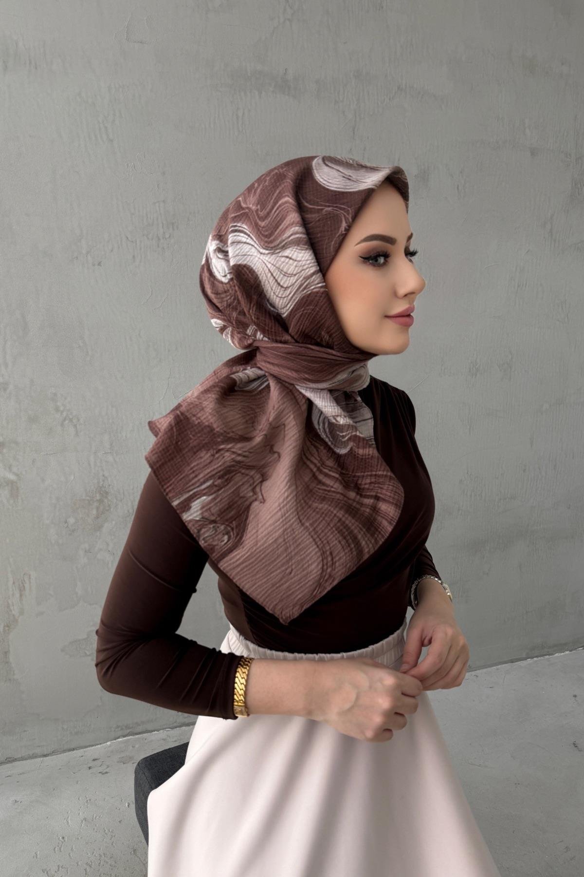 Kahverengi Masal Naturel Eşarp 