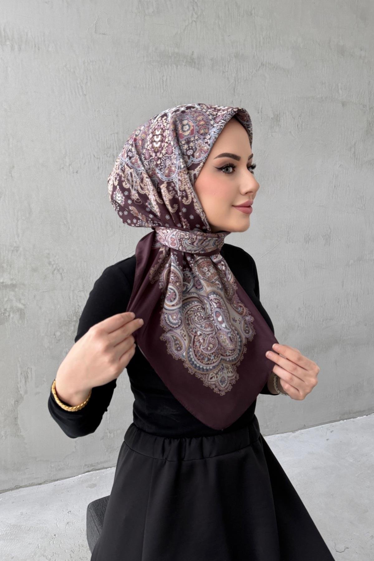 Kahverengi Mira Bohem Modal İpek Eşarp