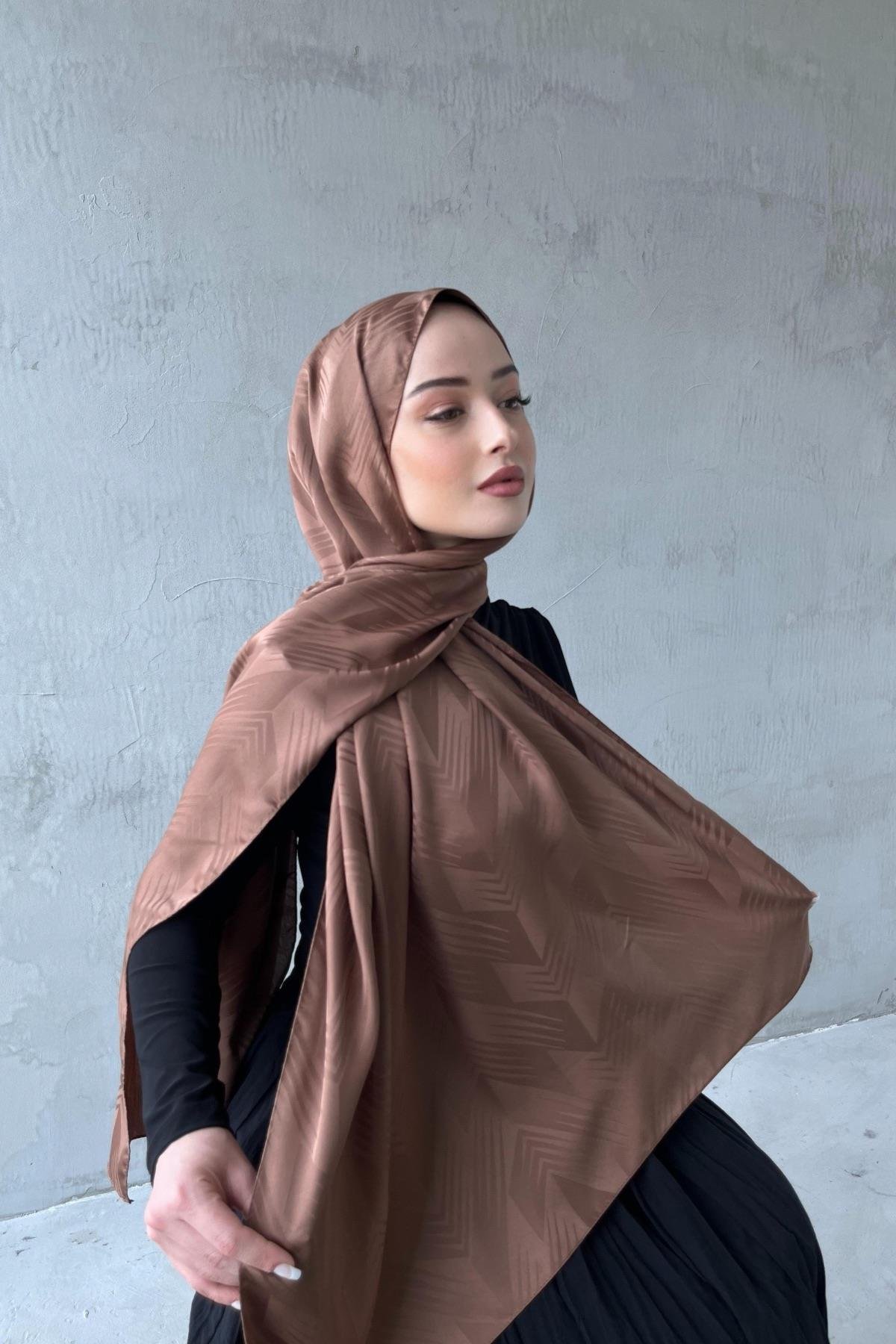 Kahverengi Noya İpeksi Jakar Şal