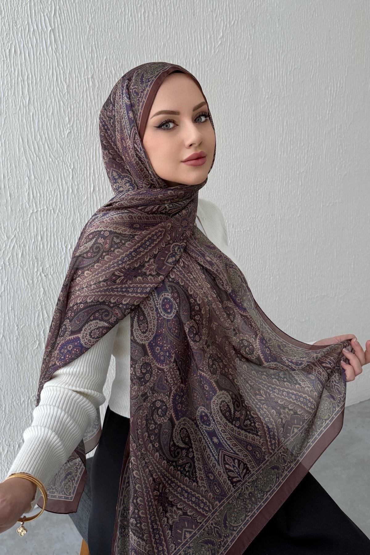 Kahverengi Otantik Hint İpeği Şal