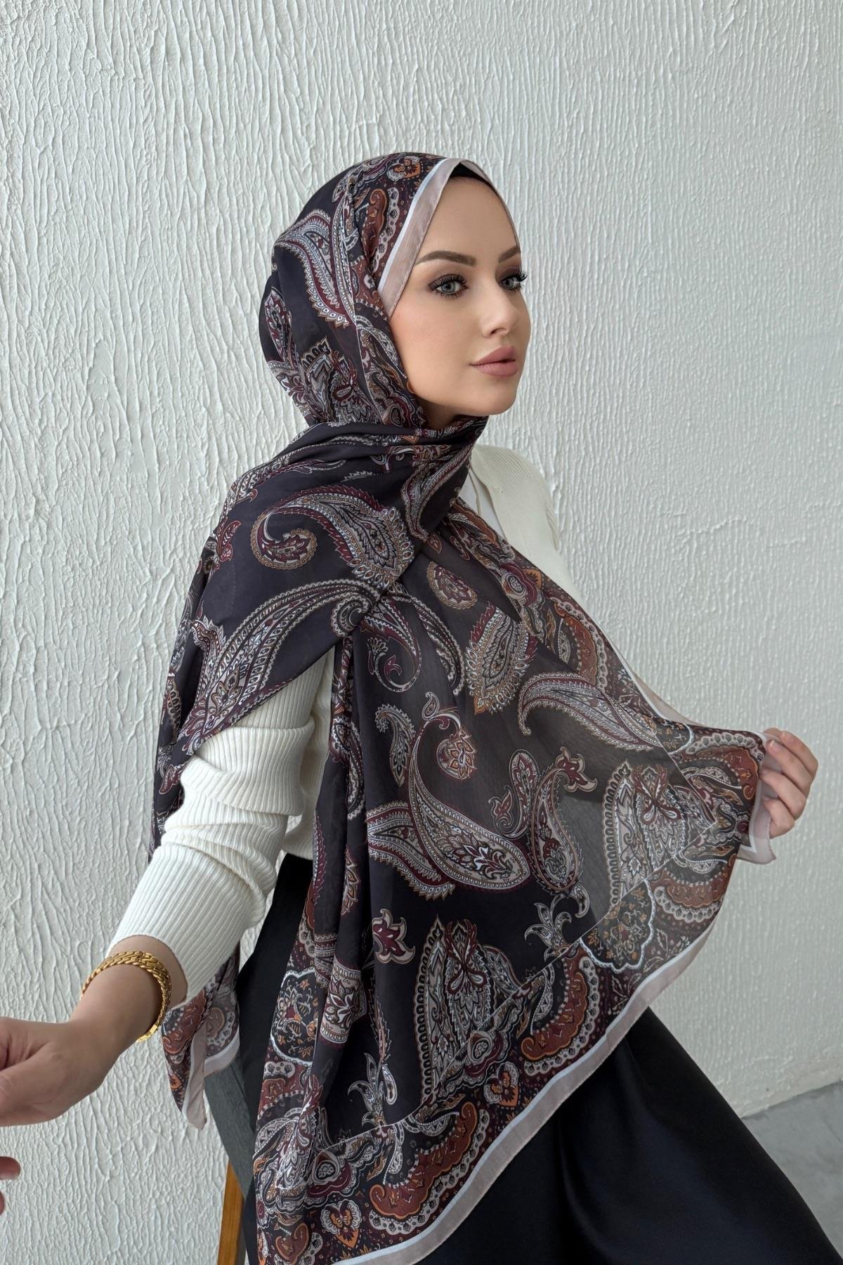 Kahverengi Şehrazat Bohem Modal İpek Şal