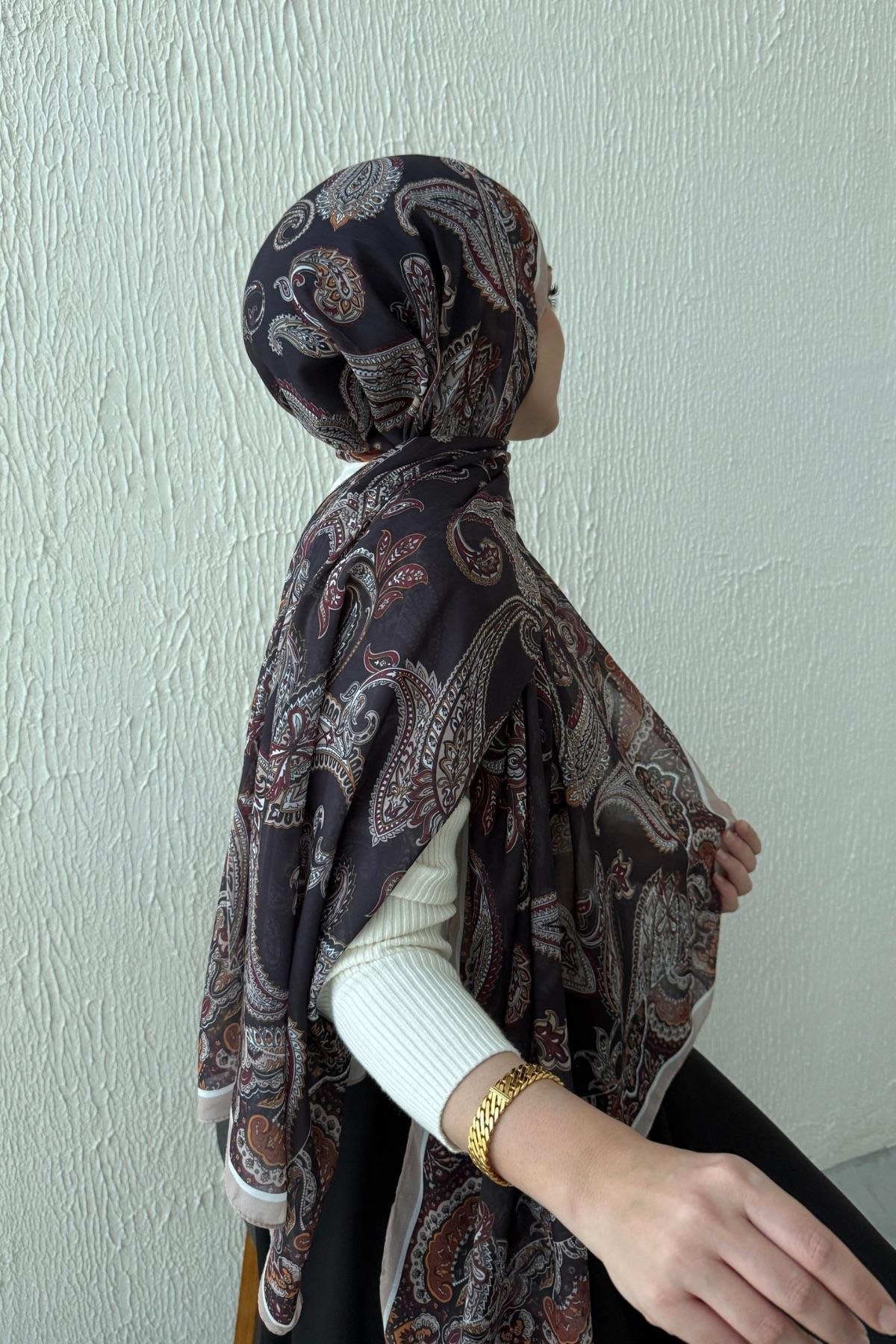 Kahverengi Şehrazat Bohem Modal İpek Şal