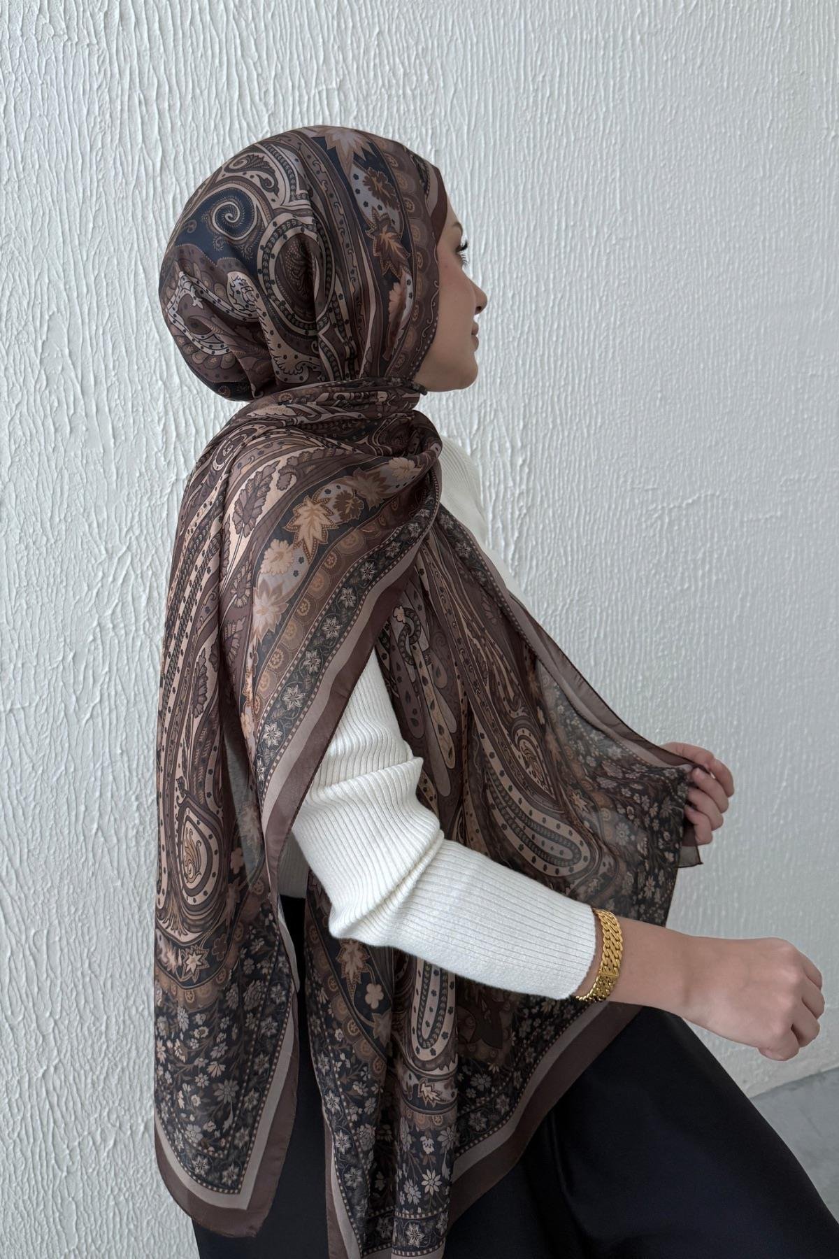 Kahverengi & Vizon Etro Otantik Hint İpeği Şal