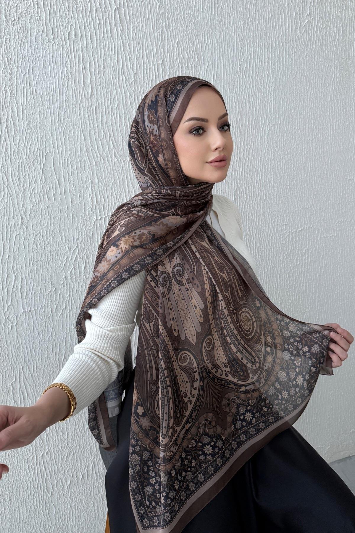 Kahverengi & Vizon Etro Otantik Hint İpeği Şal