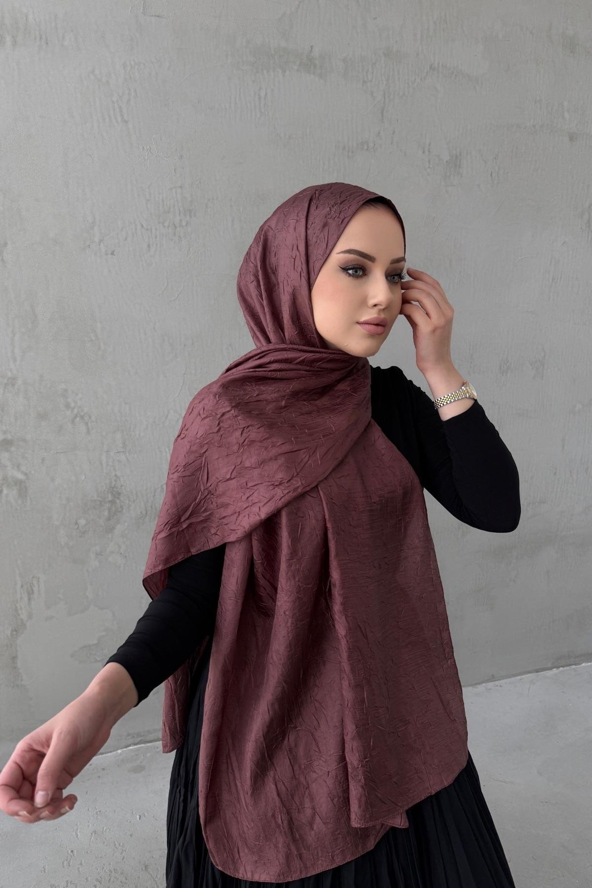 Kahverengi Vual İpek Crash Şal