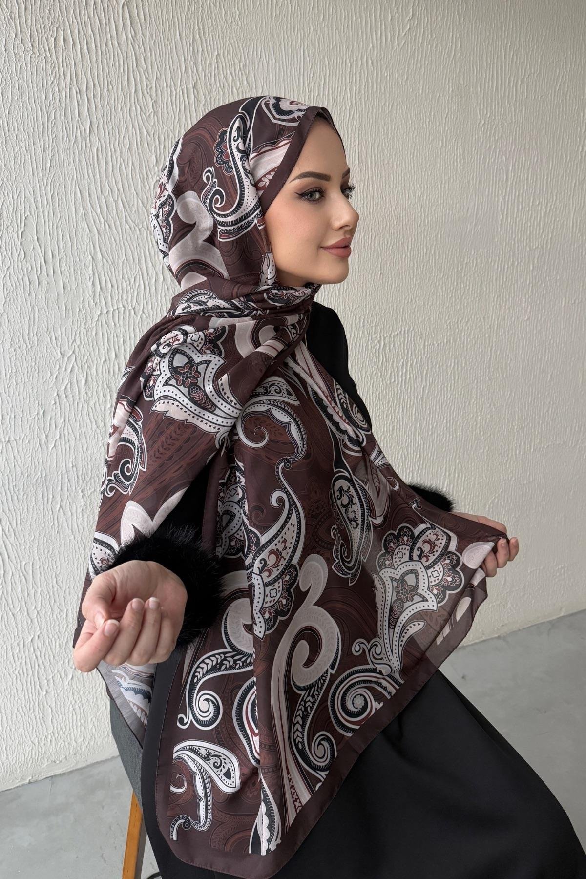 Kahverengi Zerda Modal İpek Şal