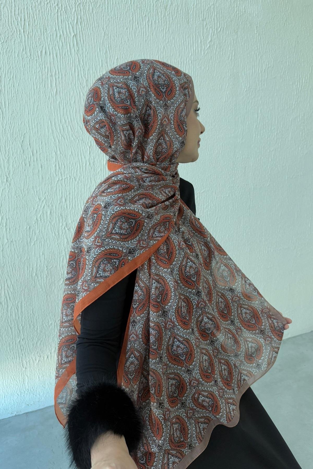 Kiremit Bohem Modal İpek Şal