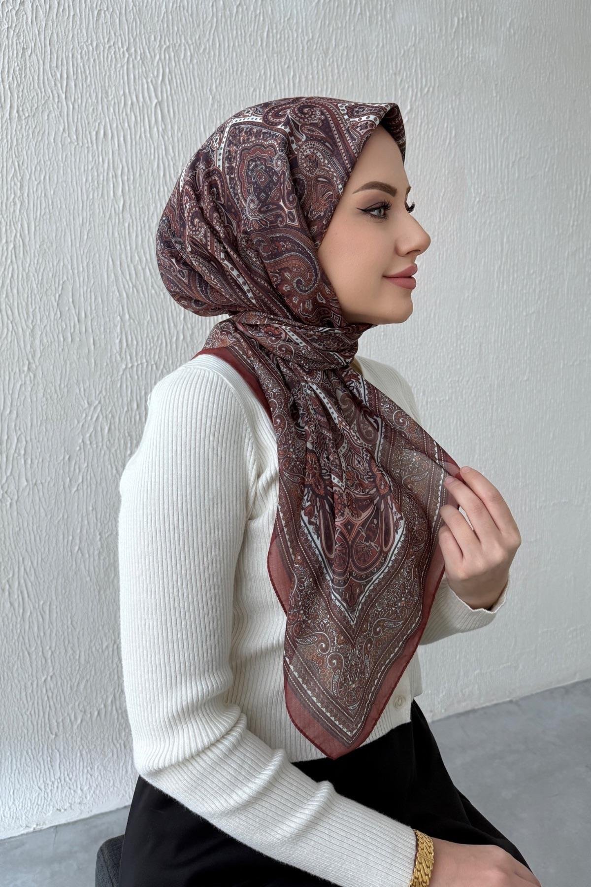 Kiremit Feride Bohem Modal İpek Eşarp