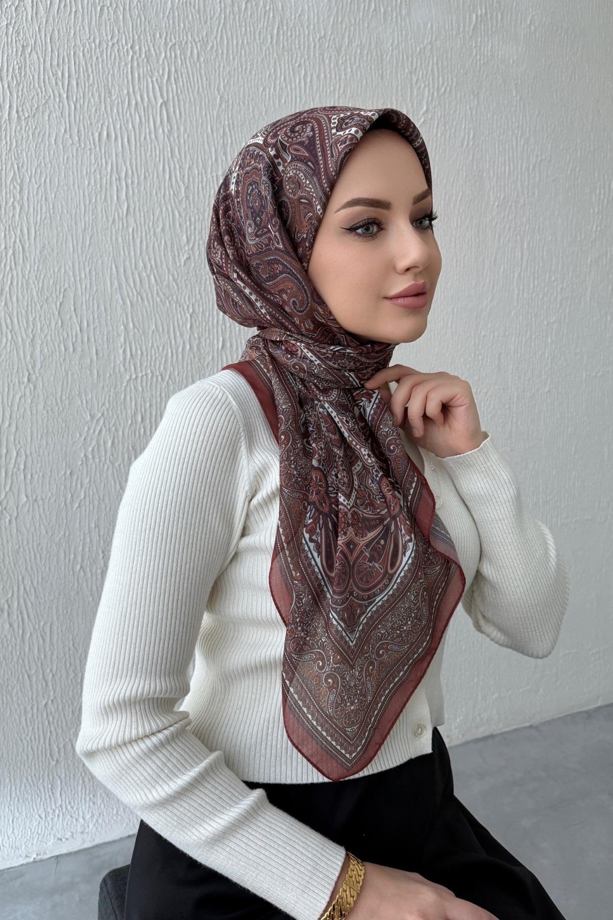 Kiremit Feride Bohem Modal İpek Eşarp