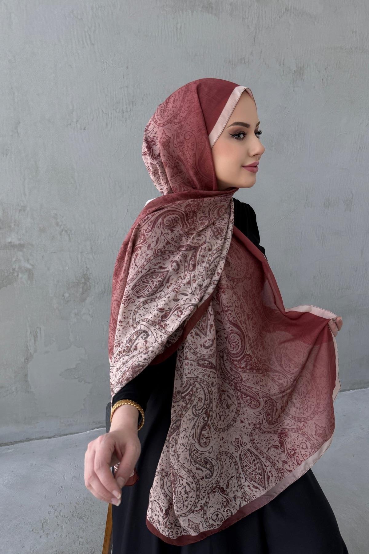 Kiremit Hare Bohem Modal İpek Şal