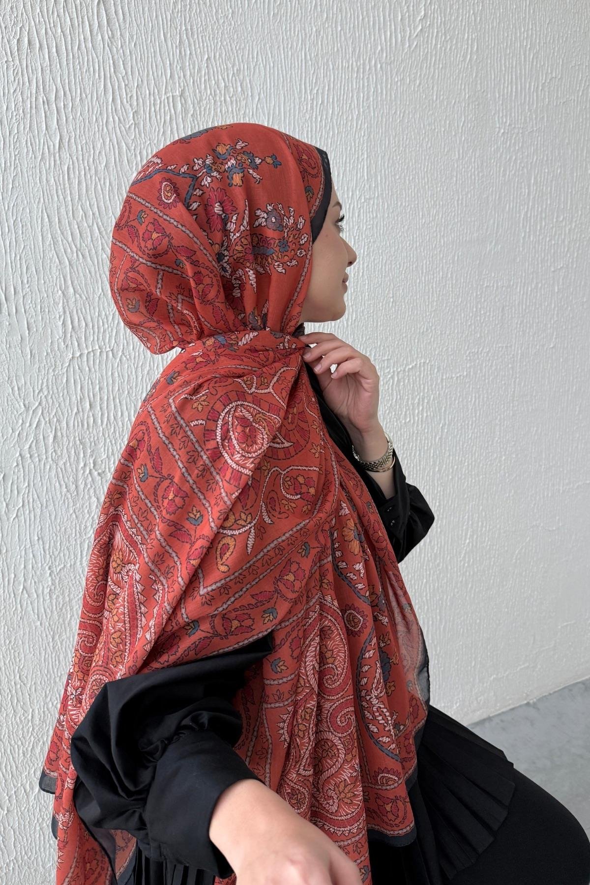 Kiremit Mihrimah Bohem Modal İpek Şal  