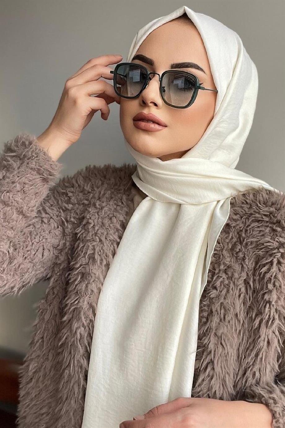 Kırık Beyaz Pamuk Caz Şal