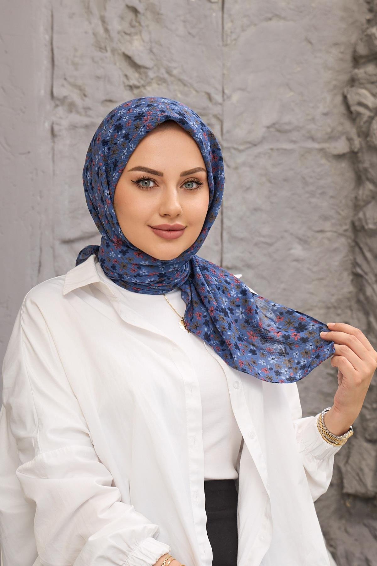 Kot Mavi Yonca Naturel Eşarp
