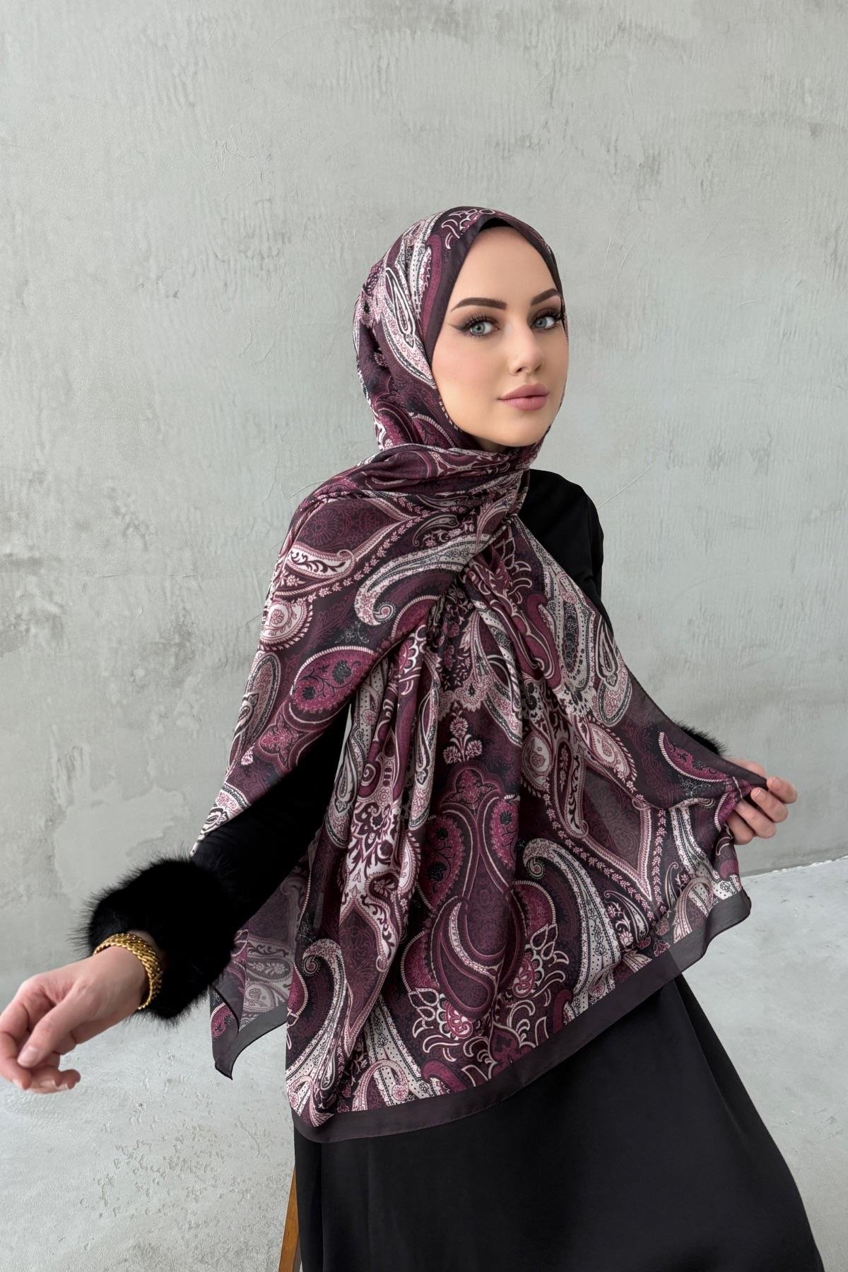 Koyu Bordo Amour Bohem Modal İpek Şal