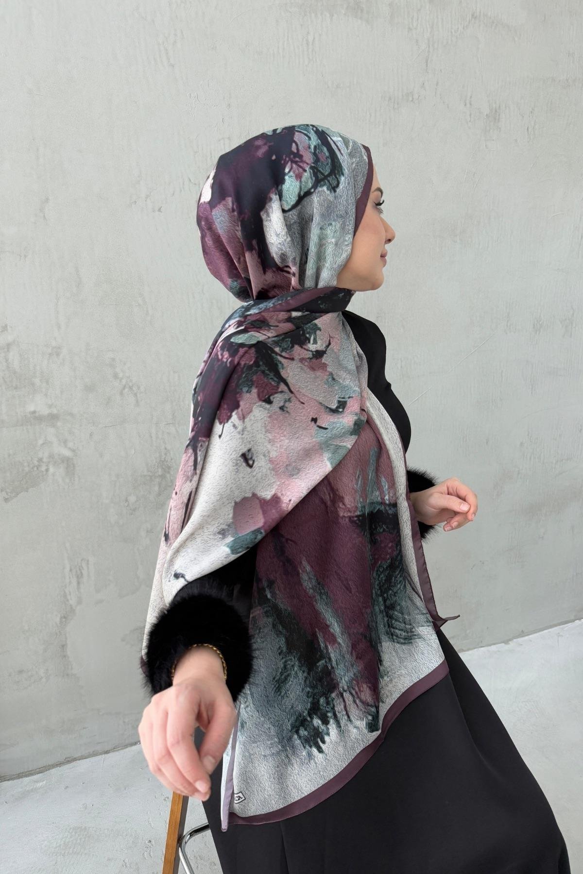 Koyu Bordo Feriha Kumlu İpek Şal 