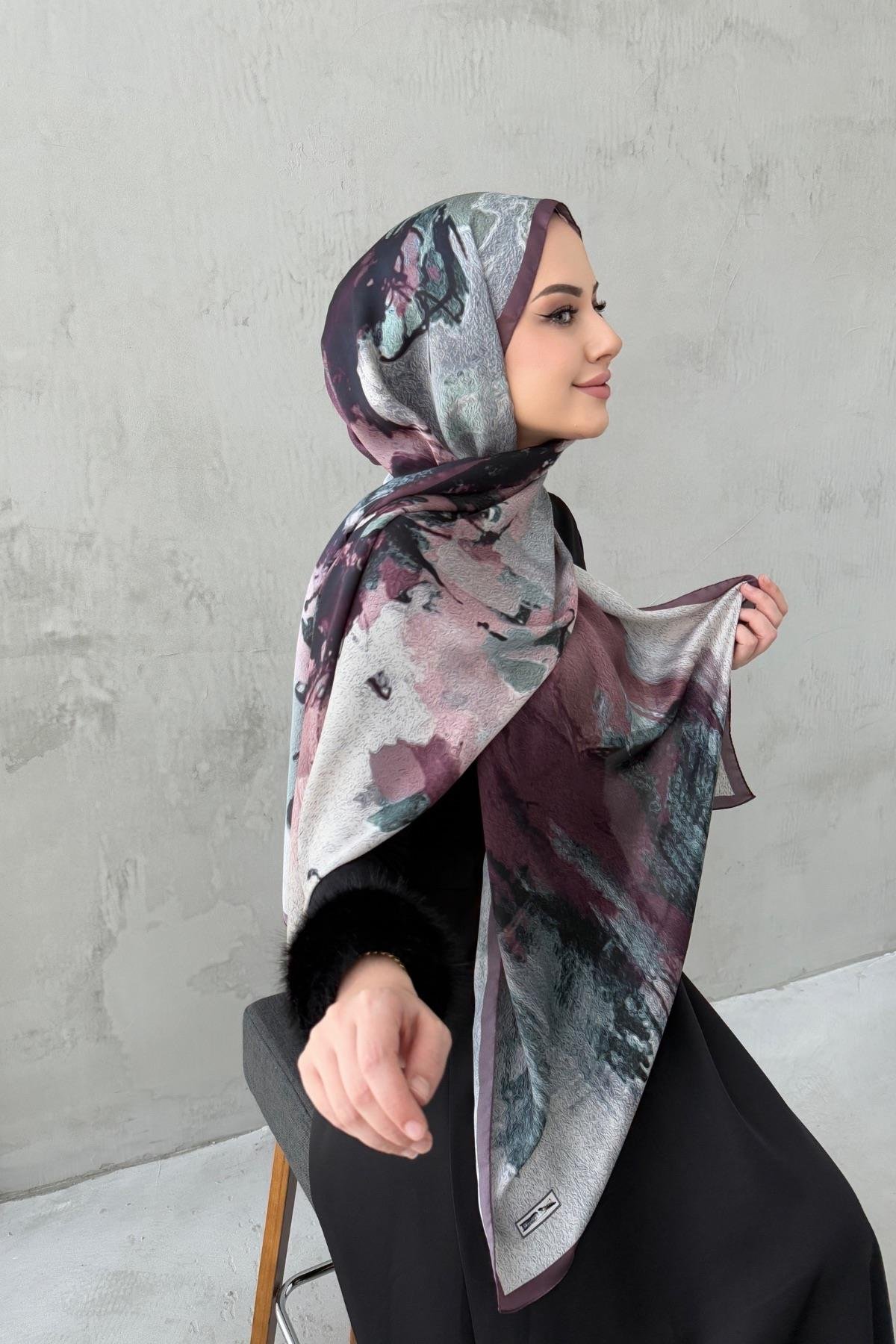 Koyu Bordo Feriha Kumlu İpek Şal 