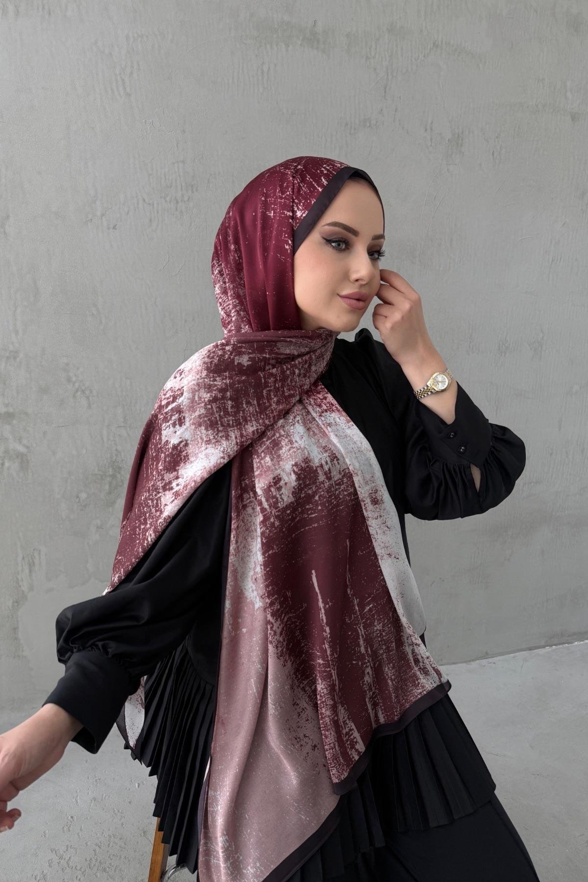 Koyu Bordo Piraye Bohem Kumlu İpek Şal