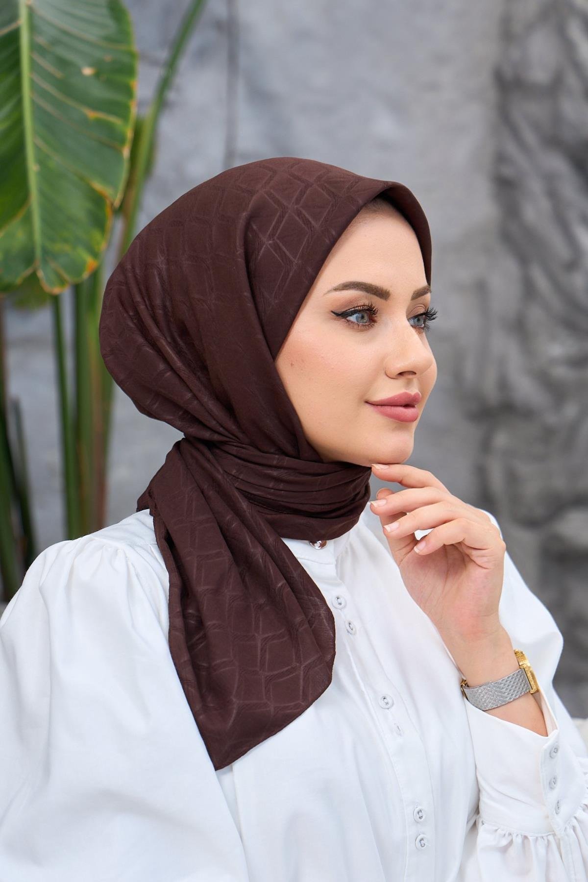 Koyu Kahve Bambu Jakar Eşarp