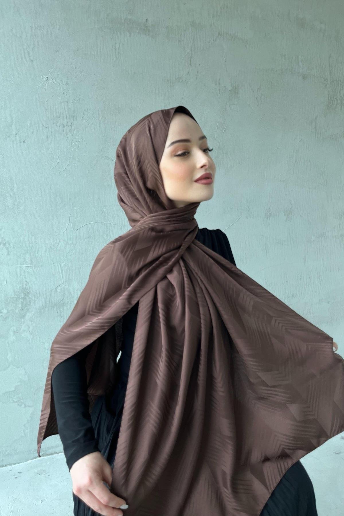 Koyu Kahverengi Noya İpeksi Jakar Şal
