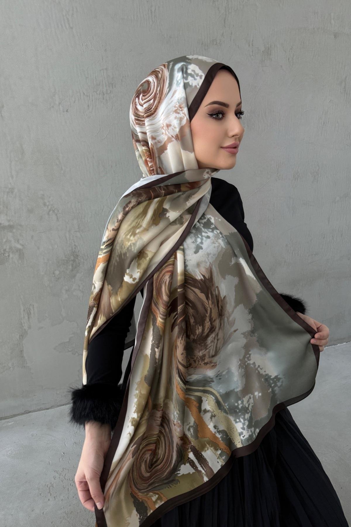 Koyu Kahverengi Sahara Kumlu İpek Şal 