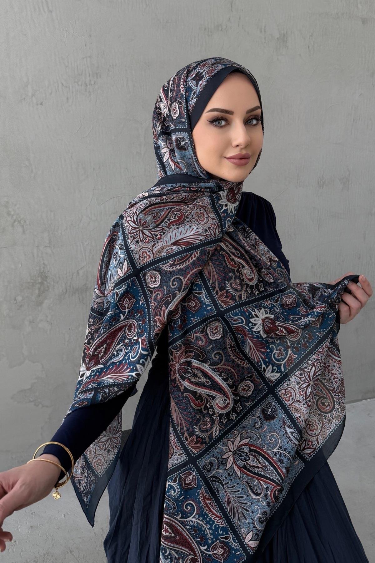 Koyu Lacivert Maveran Bohem Modal İpek Şal