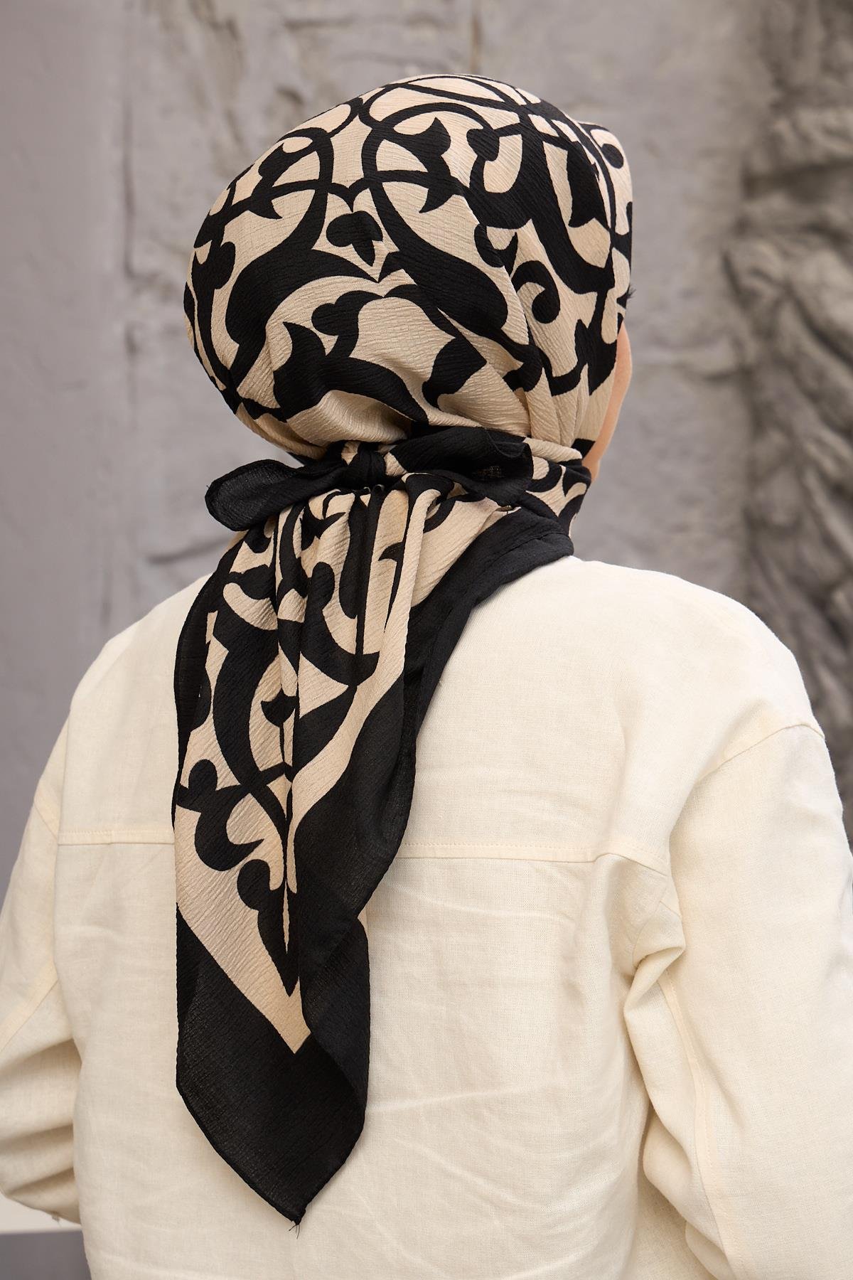 SiyaH Vizon Karma Desen Naturel Eşarp