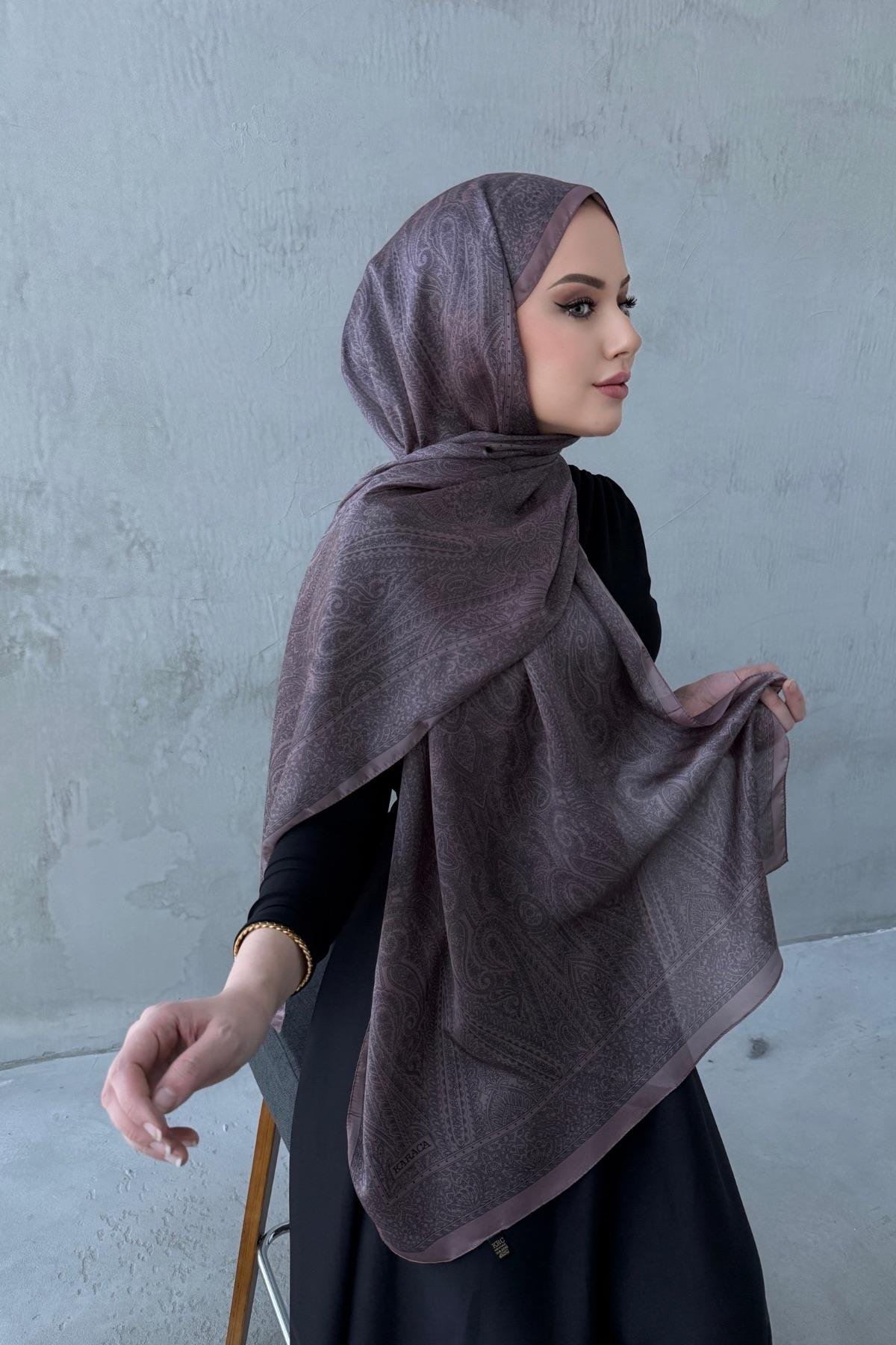 Koyu vizon&Koyu vizon Asu Otantik Hint İpeği Şal