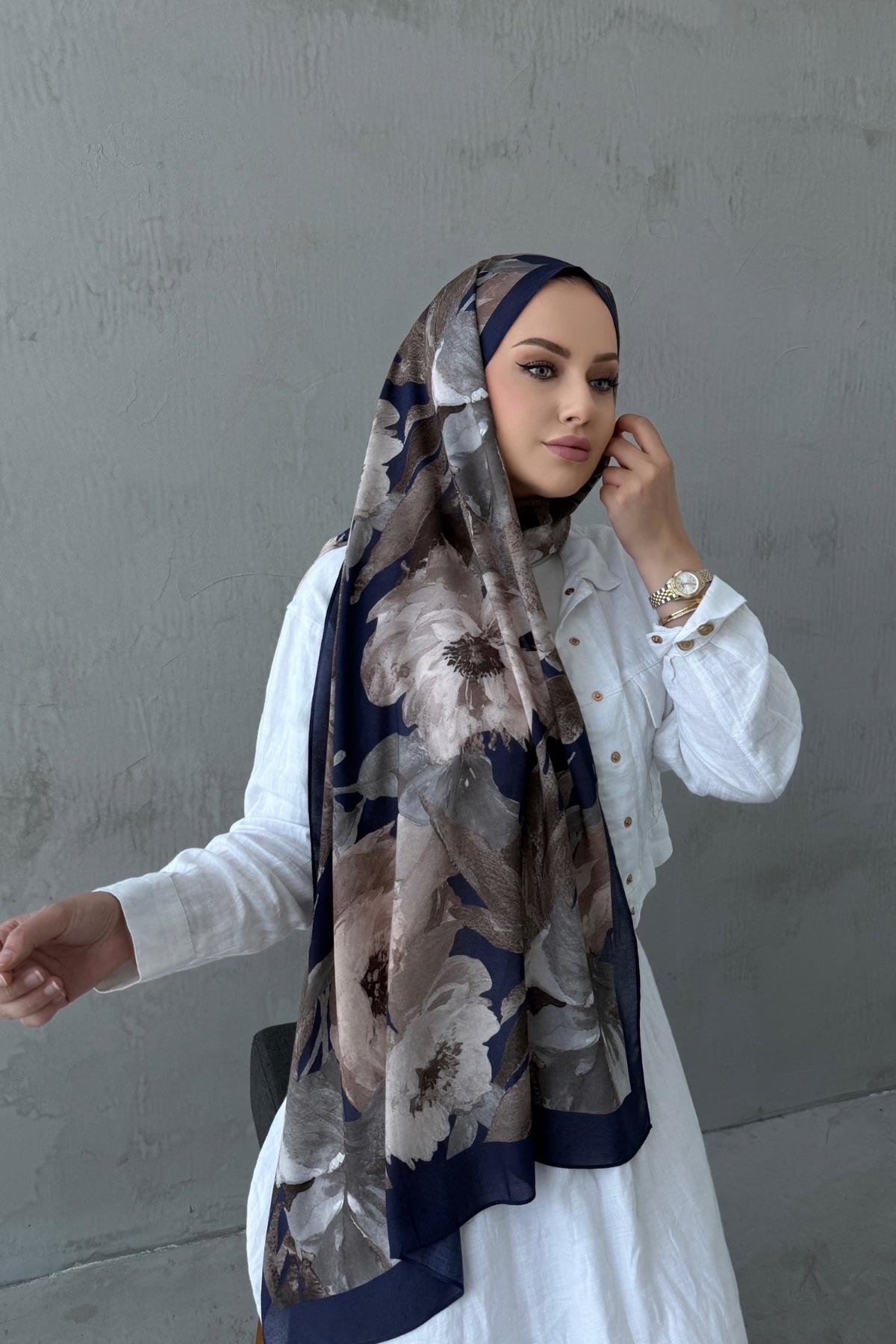 Koza %100 Pamuk Şal Lacivert